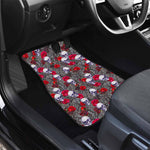 Rose Branch Skull Pattern Print Front and Back Car Floor Mats