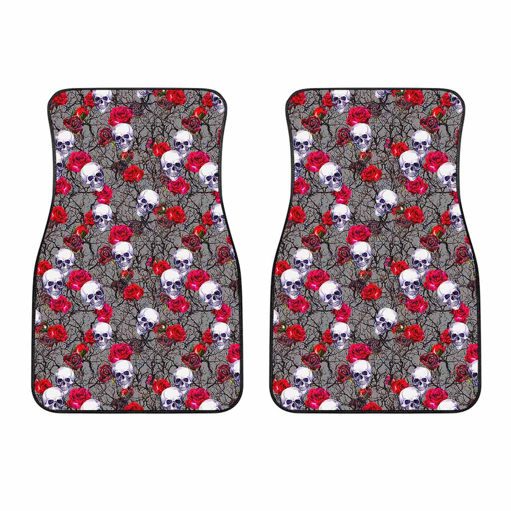 Rose Branch Skull Pattern Print Front Car Floor Mats