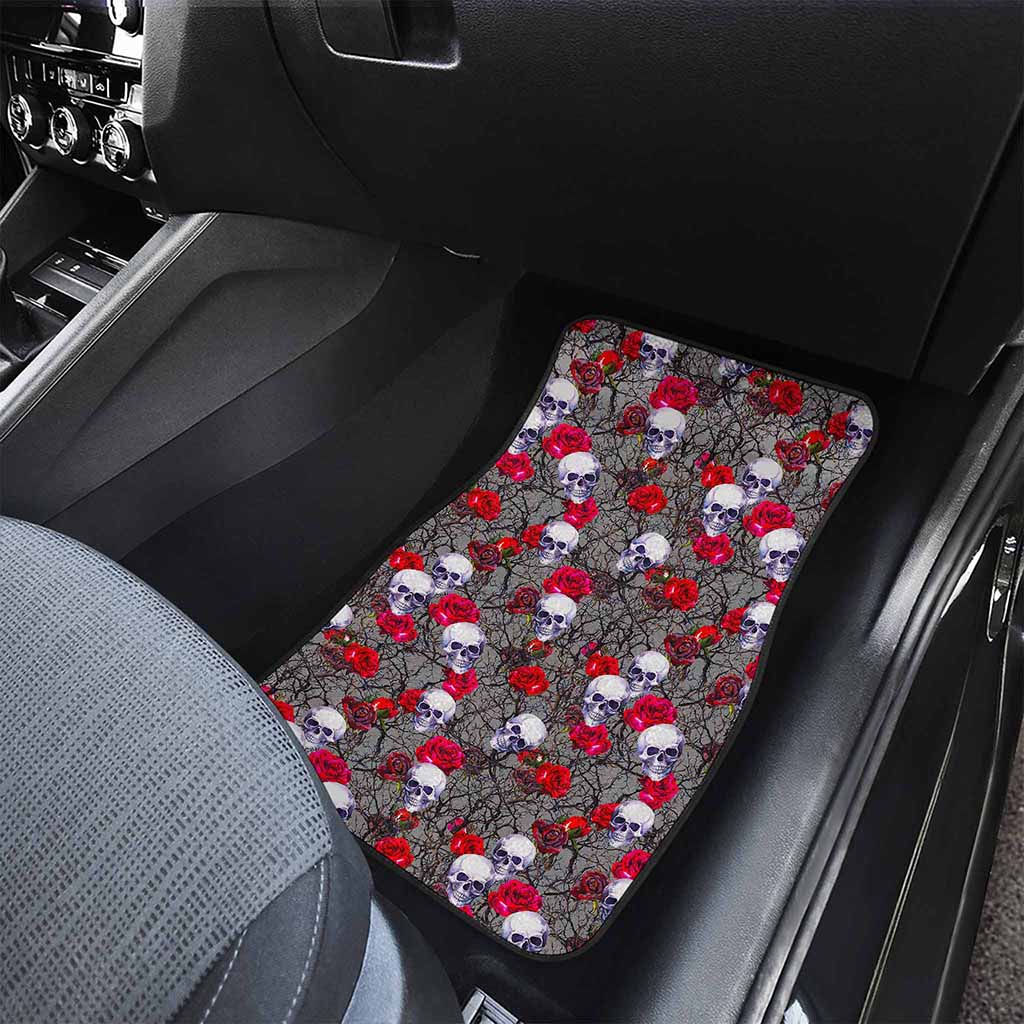 Rose Branch Skull Pattern Print Front Car Floor Mats