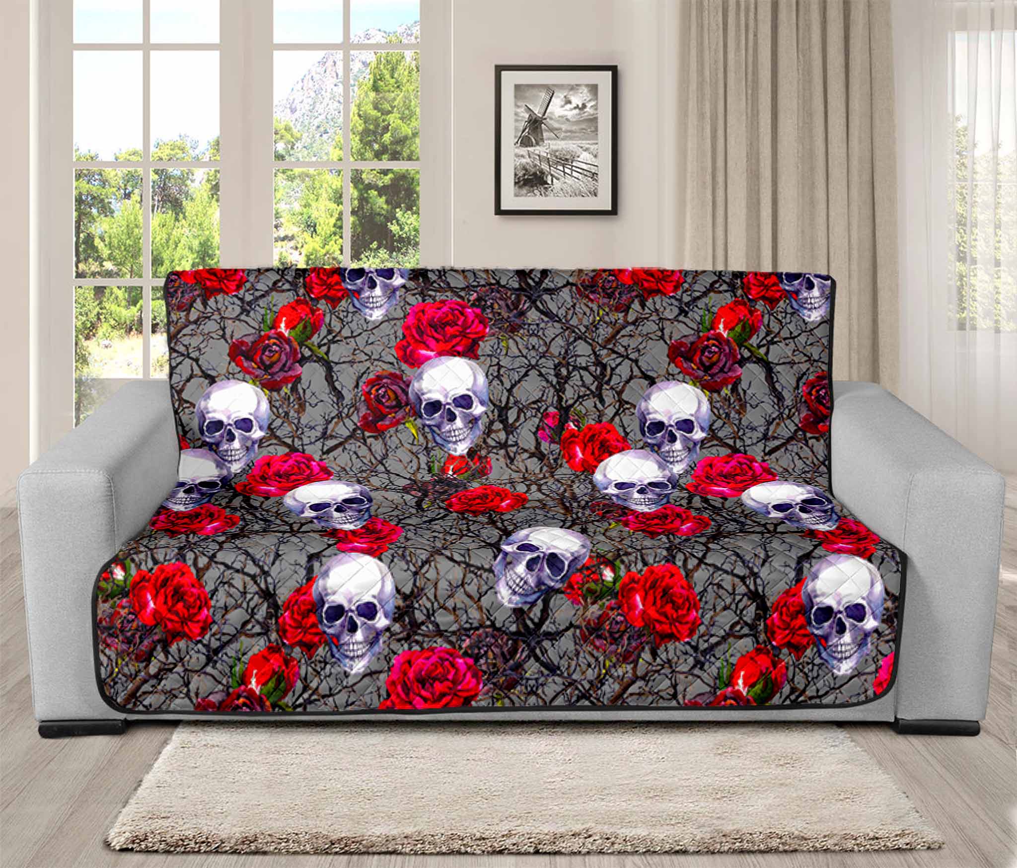 Rose Branch Skull Pattern Print Futon Protector