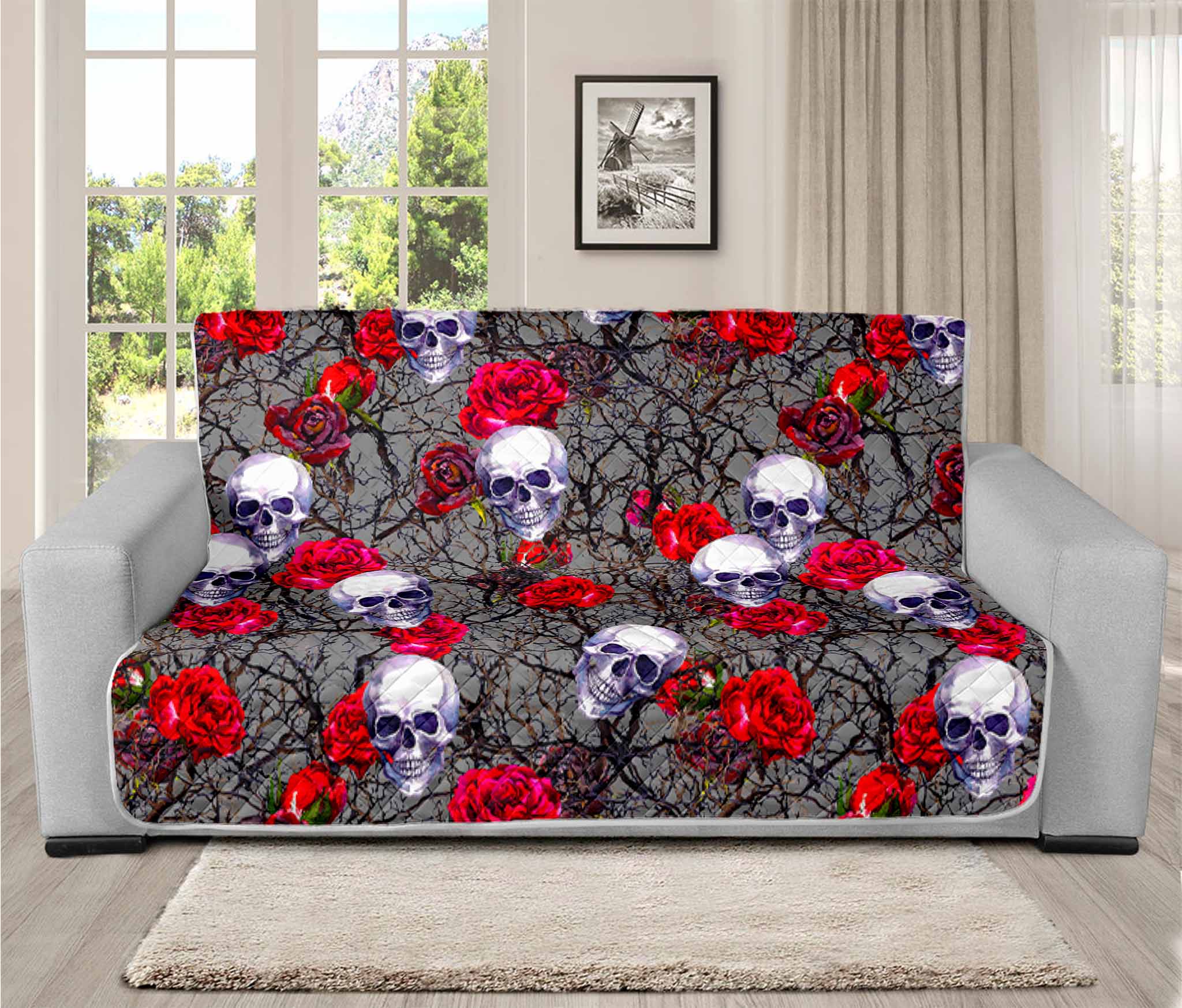 Rose Branch Skull Pattern Print Futon Protector