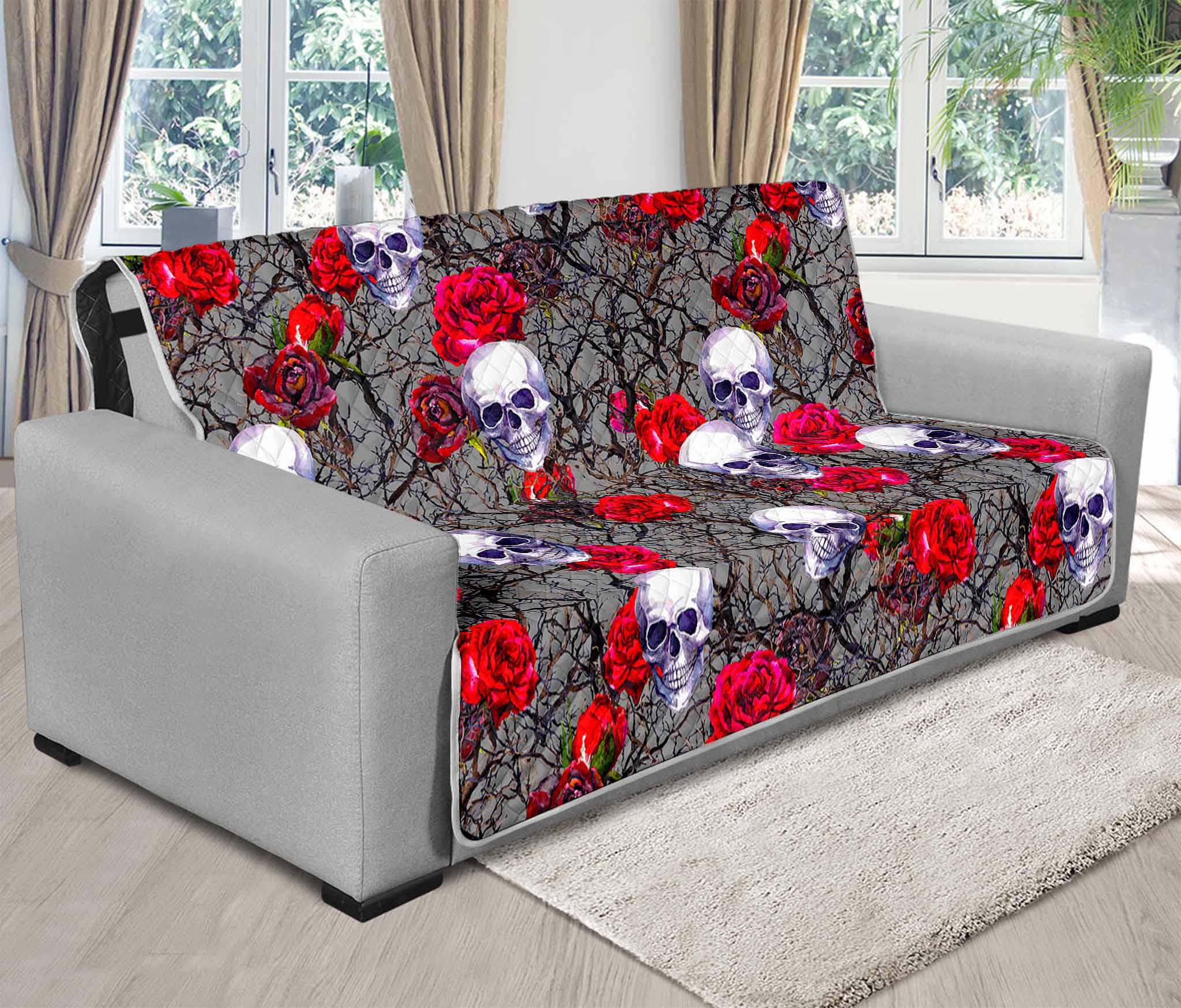 Rose Branch Skull Pattern Print Futon Protector