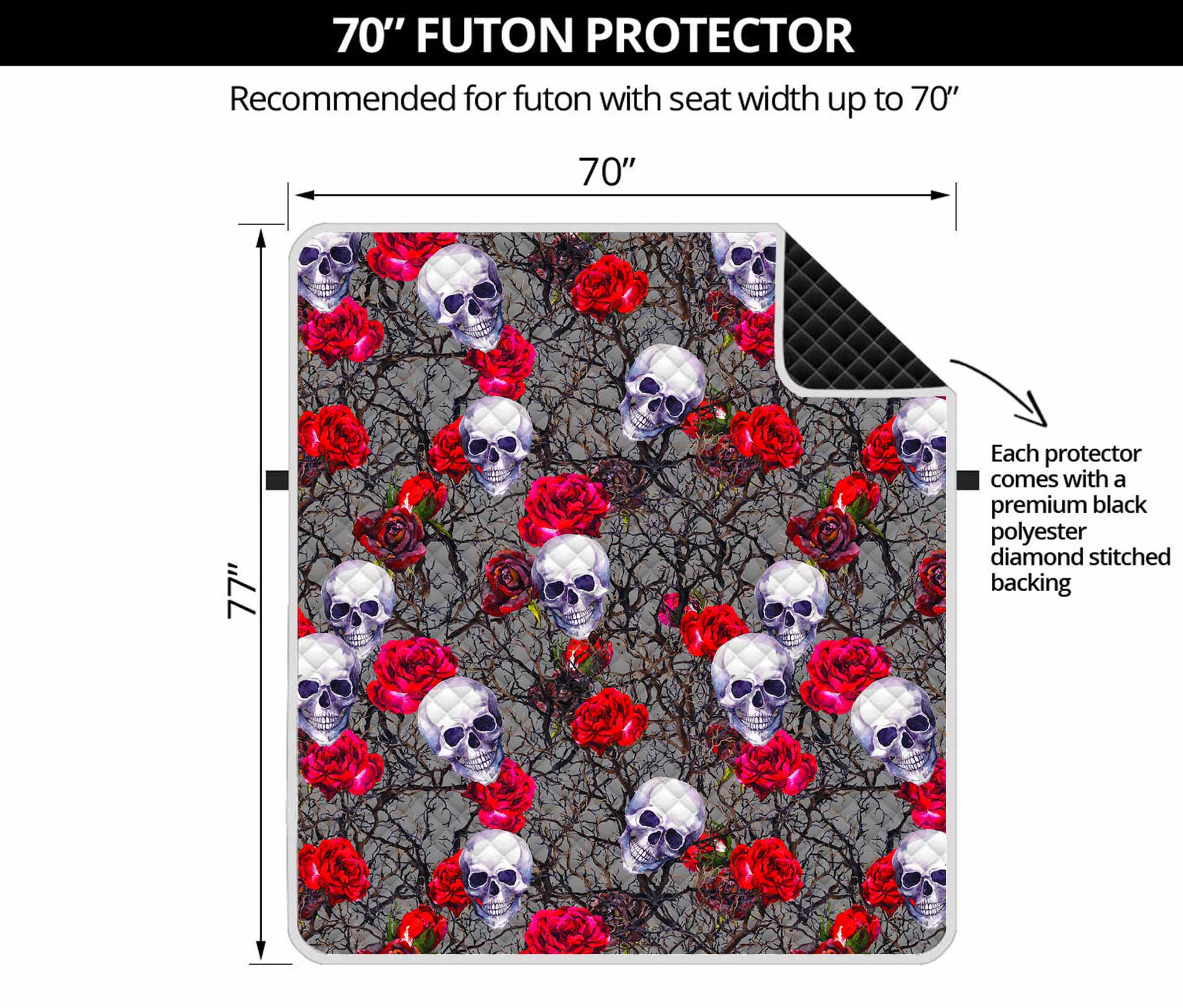 Rose Branch Skull Pattern Print Futon Protector