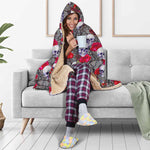 Rose Branch Skull Pattern Print Hooded Blanket