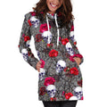 Rose Branch Skull Pattern Print Pullover Hoodie Dress