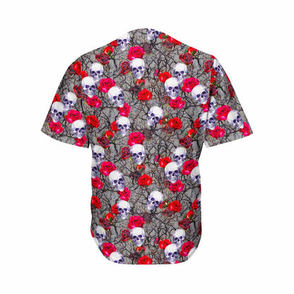Rose Branch Skull Pattern Print Men's Baseball Jersey