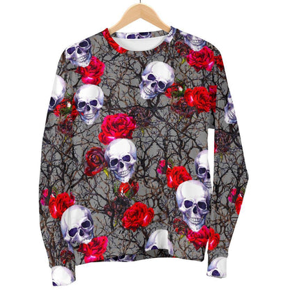Rose Branch Skull Pattern Print Men's Crewneck Sweatshirt GearFrost