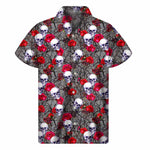 Rose Branch Skull Pattern Print Men's Short Sleeve Shirt