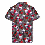 Rose Branch Skull Pattern Print Men's Short Sleeve Shirt