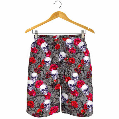 Rose Branch Skull Pattern Print Men's Shorts