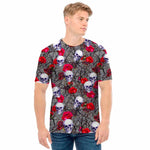 Rose Branch Skull Pattern Print Men's T-Shirt