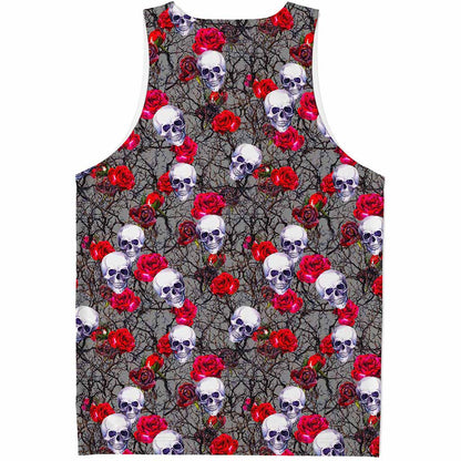 Rose Branch Skull Pattern Print Men's Tank Top