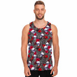 Rose Branch Skull Pattern Print Men's Tank Top