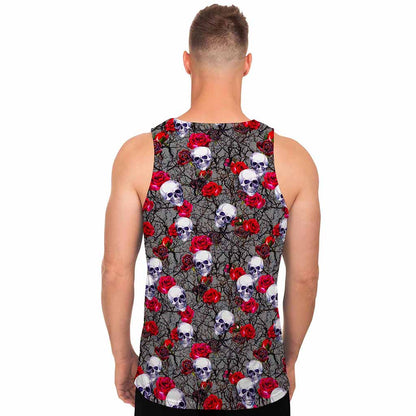 Rose Branch Skull Pattern Print Men's Tank Top