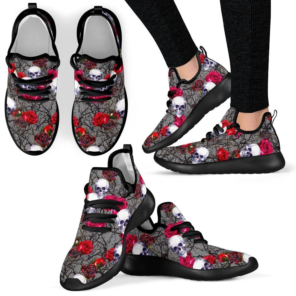 Rose Branch Skull Pattern Print Mesh Knit Shoes GearFrost