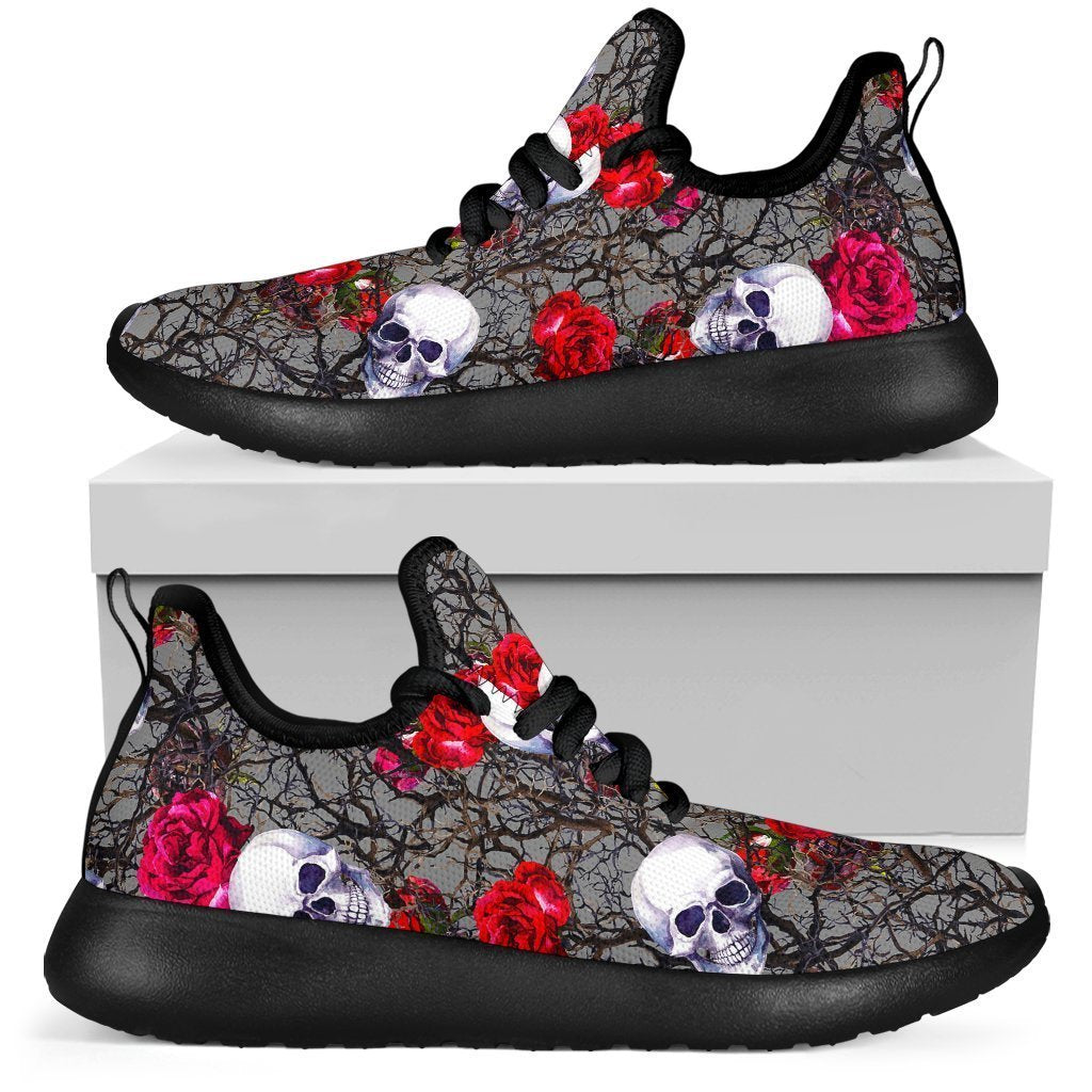 Rose Branch Skull Pattern Print Mesh Knit Shoes GearFrost
