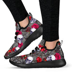 Rose Branch Skull Pattern Print Mesh Knit Shoes GearFrost