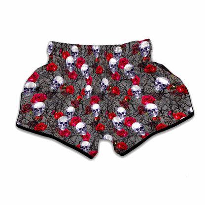 Rose Branch Skull Pattern Print Muay Thai Boxing Shorts