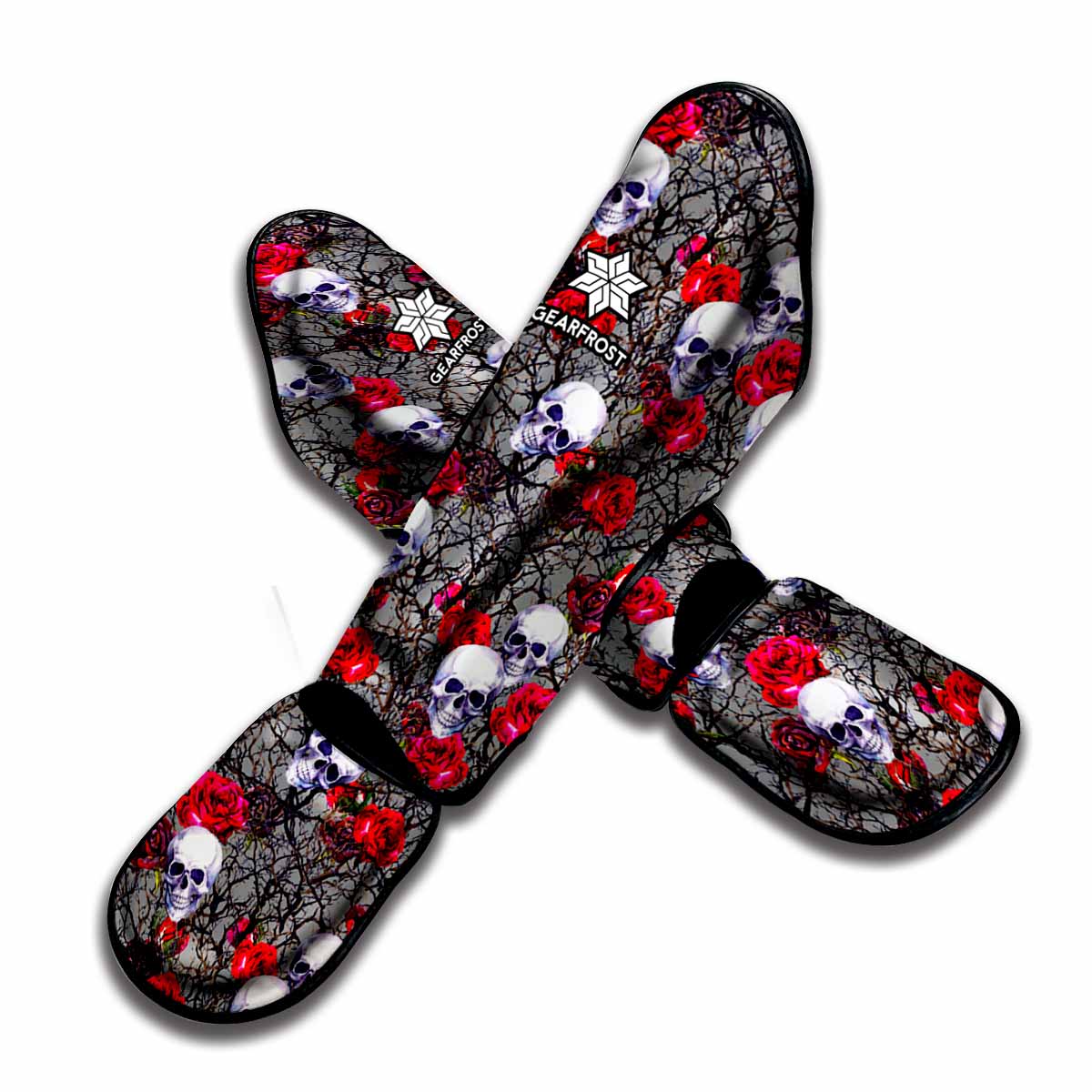 Rose Branch Skull Pattern Print Muay Thai Shin Guard