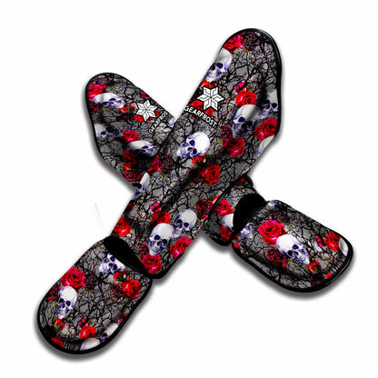 Rose Branch Skull Pattern Print Muay Thai Shin Guard