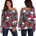 Rose Branch Skull Pattern Print Off The Shoulder Sweatshirt