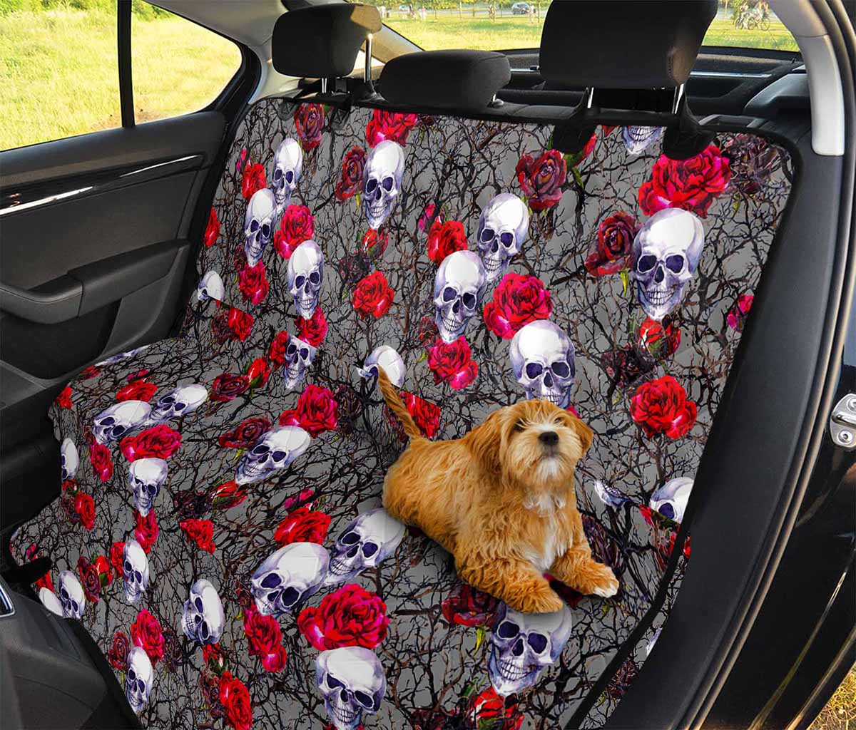 Rose Branch Skull Pattern Print Pet Car Back Seat Cover