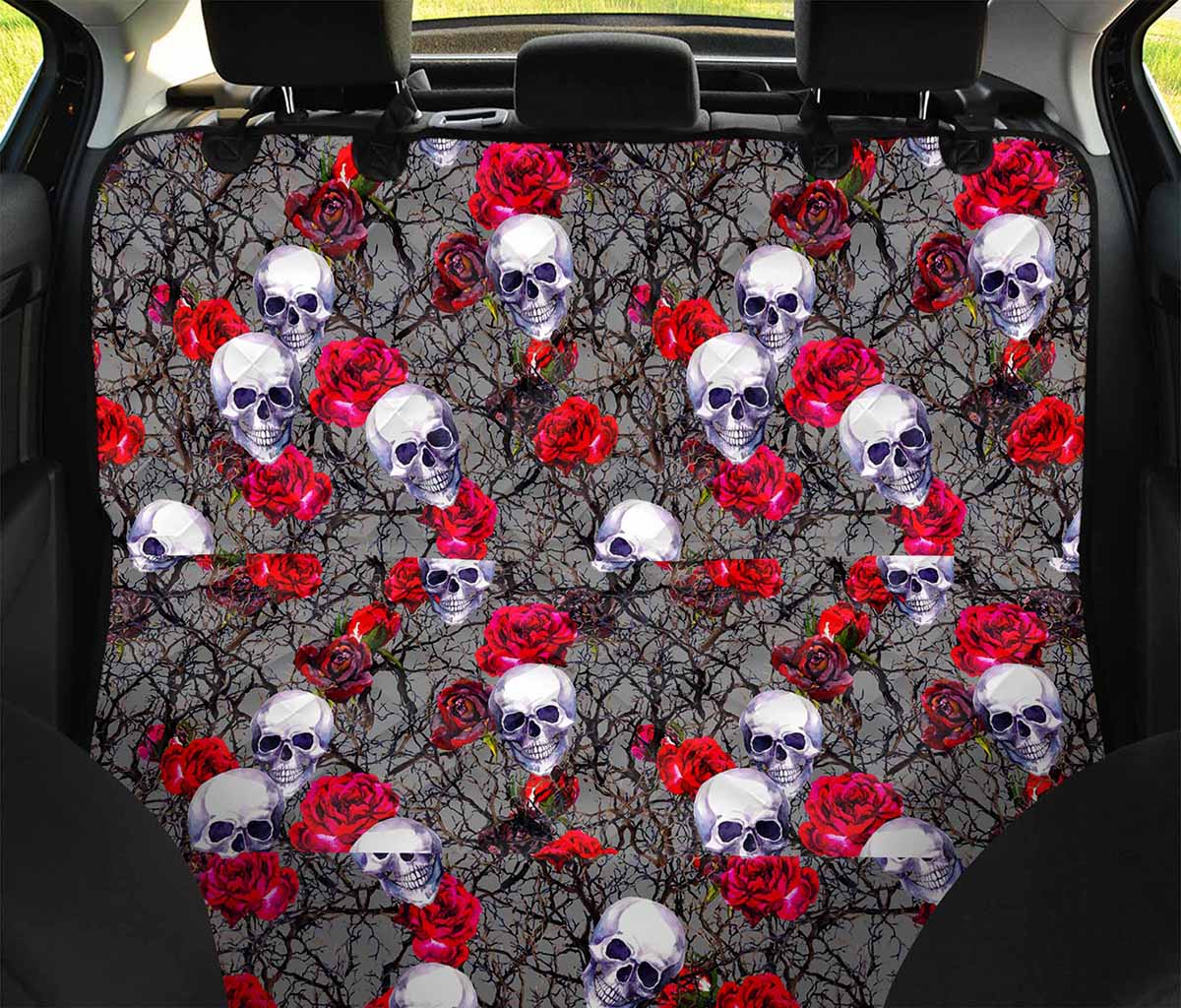 Rose Branch Skull Pattern Print Pet Car Back Seat Cover