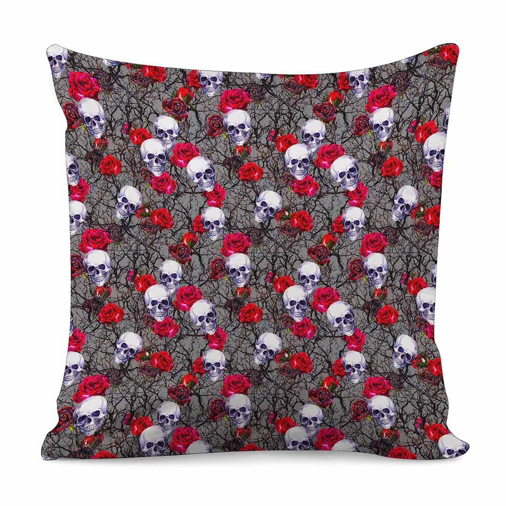 Rose Branch Skull Pattern Print Pillow Cover