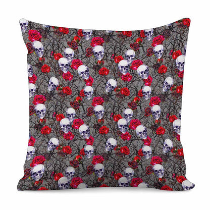 Rose Branch Skull Pattern Print Pillow Cover