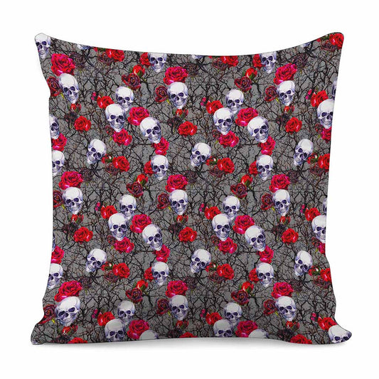 Rose Branch Skull Pattern Print Pillow Cover