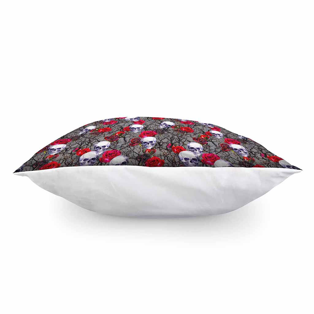 Rose Branch Skull Pattern Print Pillow Cover