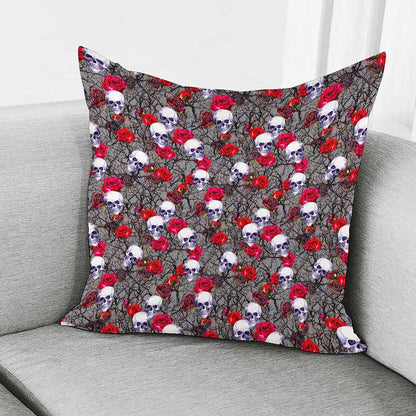 Rose Branch Skull Pattern Print Pillow Cover