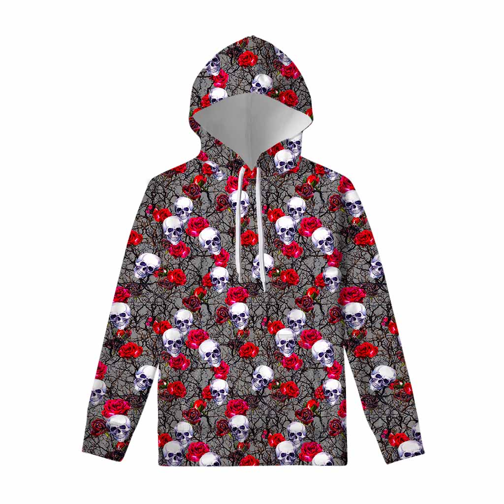 Rose Branch Skull Pattern Print Pullover Hoodie