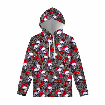 Rose Branch Skull Pattern Print Pullover Hoodie
