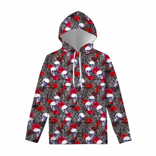 Rose Branch Skull Pattern Print Pullover Hoodie