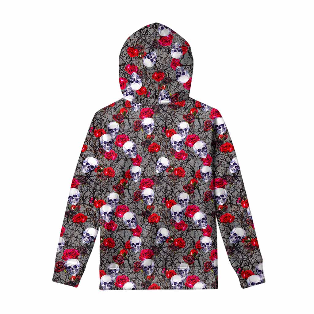 Rose Branch Skull Pattern Print Pullover Hoodie