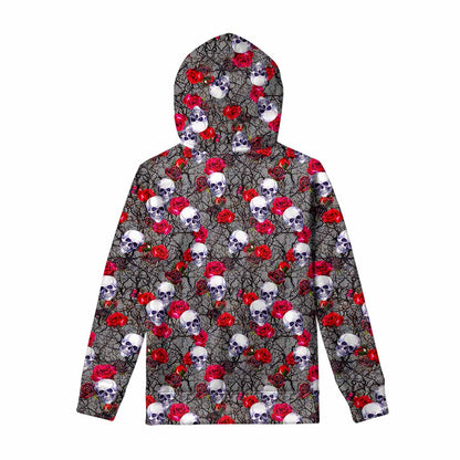 Rose Branch Skull Pattern Print Pullover Hoodie