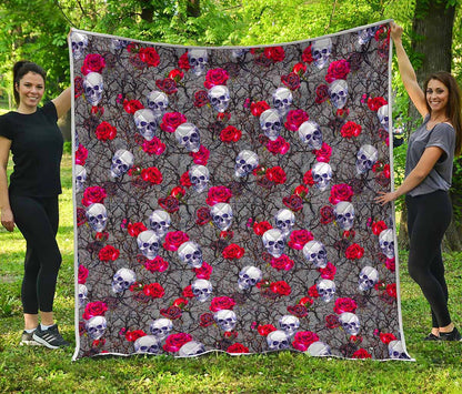 Rose Branch Skull Pattern Print Quilt