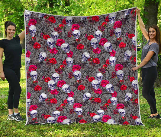 Rose Branch Skull Pattern Print Quilt