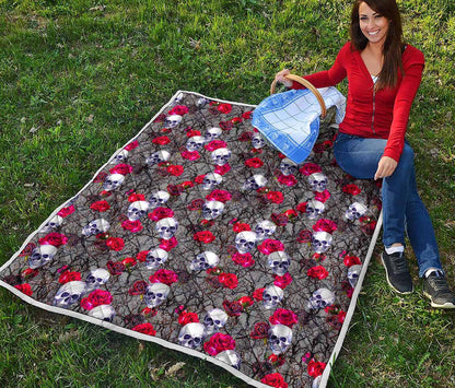 Rose Branch Skull Pattern Print Quilt