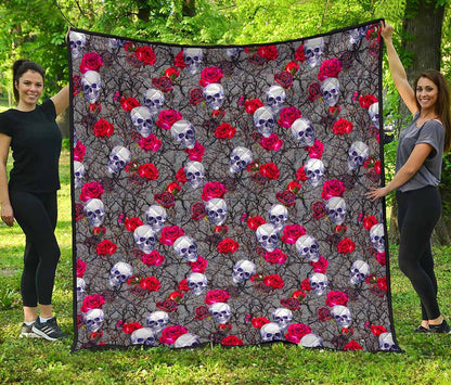 Rose Branch Skull Pattern Print Quilt