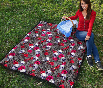 Rose Branch Skull Pattern Print Quilt