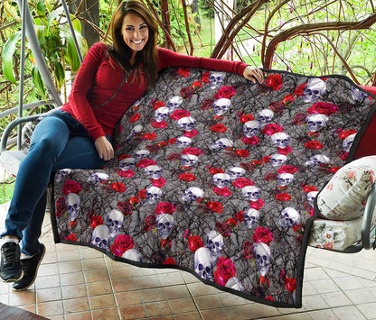 Rose Branch Skull Pattern Print Quilt
