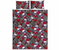 Rose Branch Skull Pattern Print Quilt Bed Set