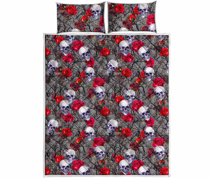 Rose Branch Skull Pattern Print Quilt Bed Set