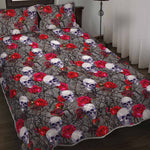 Rose Branch Skull Pattern Print Quilt Bed Set