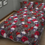 Rose Branch Skull Pattern Print Quilt Bed Set