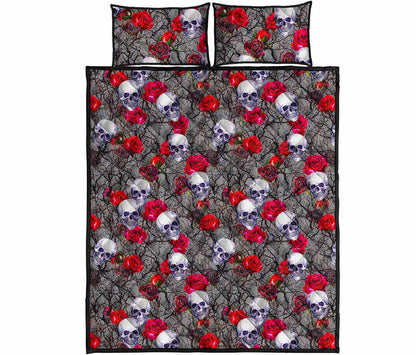 Rose Branch Skull Pattern Print Quilt Bed Set