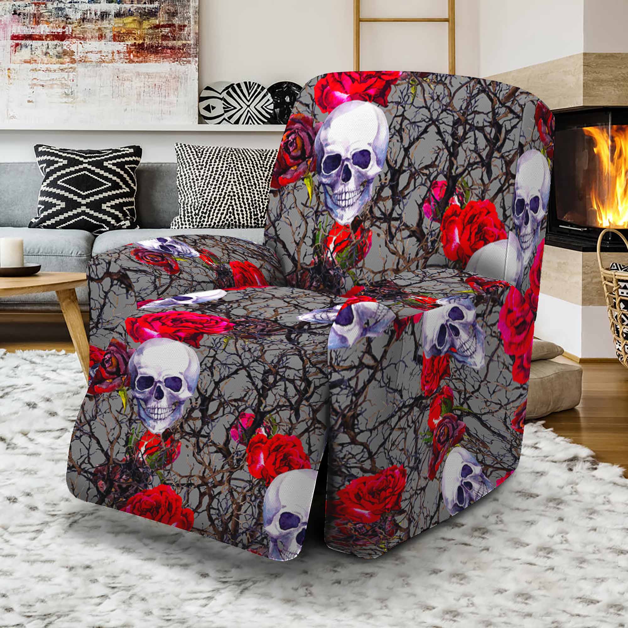 Rose Branch Skull Pattern Print Recliner Slipcover