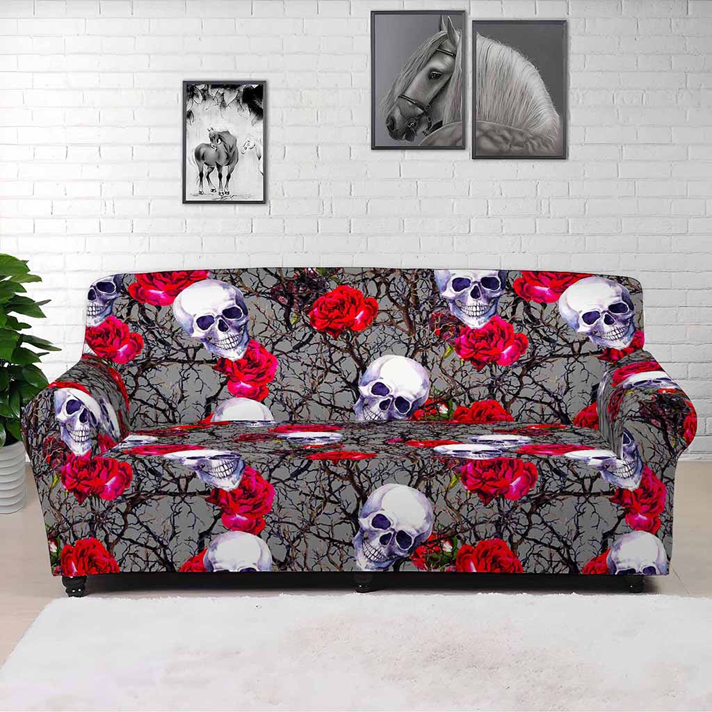 Rose Branch Skull Pattern Print Sofa Cover